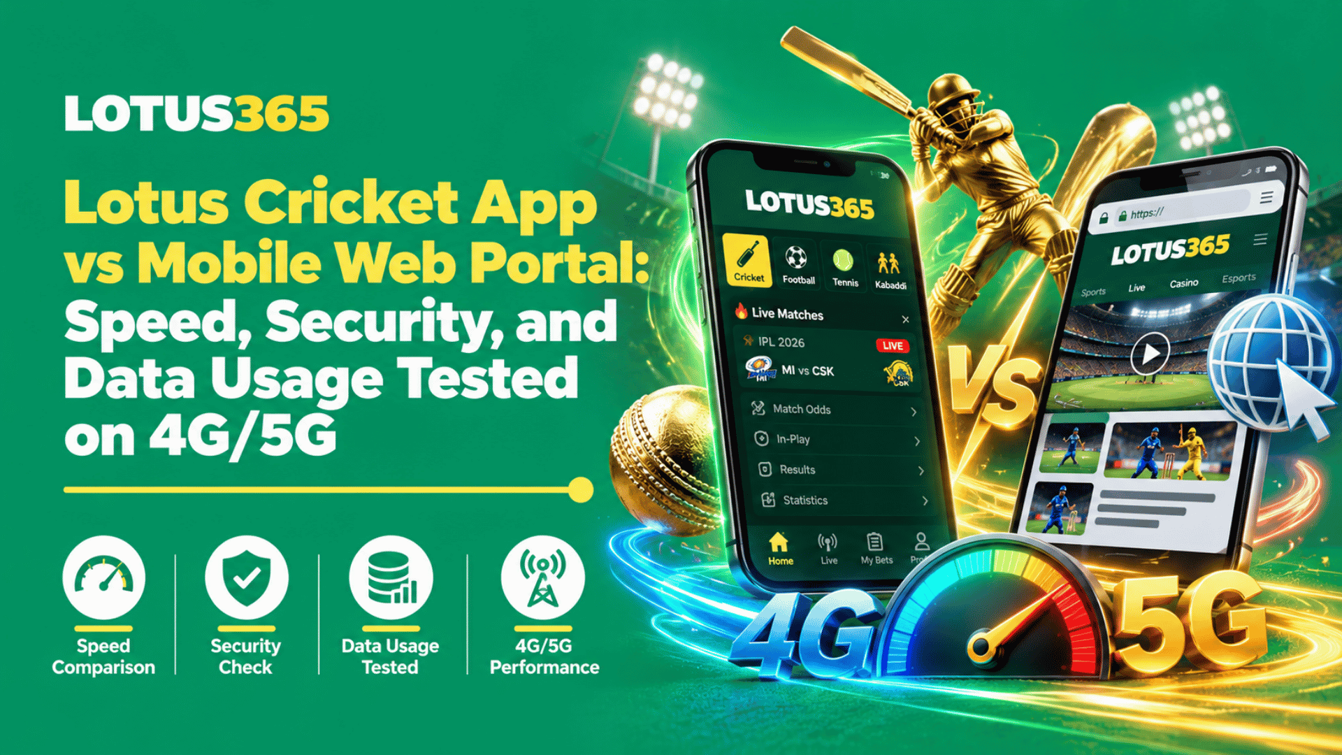 Lotus Cricket App vs Mobile Web Portal Speed, Security, and Data Usage Tested on 4G5G